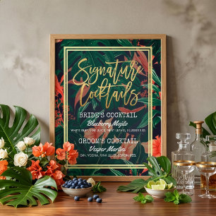 Poster Menu des boissons signatures de mariage floral tro