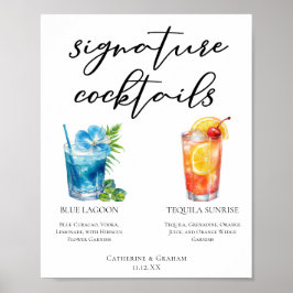 Poster Menu des cocktails signature de mariage sur une îl
