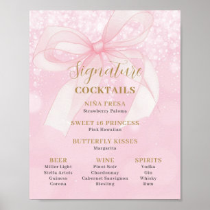 Poster Menu des cocktails signature Ruban à nœud rose Swe