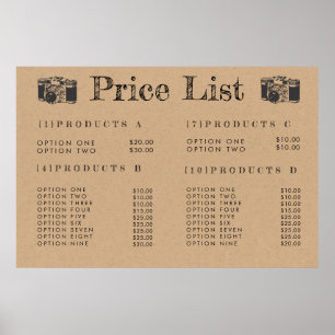 Poster Menu des prix des photographes de l'appareil photo
