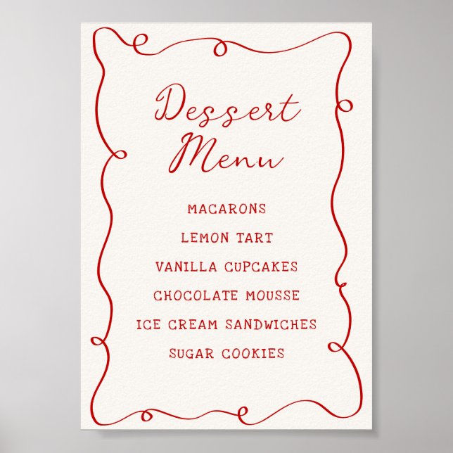 Poster Menu Dessert Cadre Rouge Dessiné à la Main (Devant)