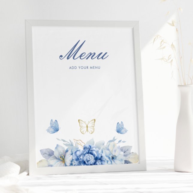 Poster Menu du Baby shower de petit papillon bleu (Créateur téléchargé)