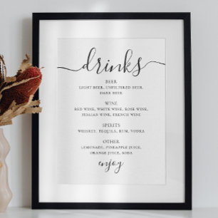 Poster Menu du bar à boissons de mariage en écriture noir