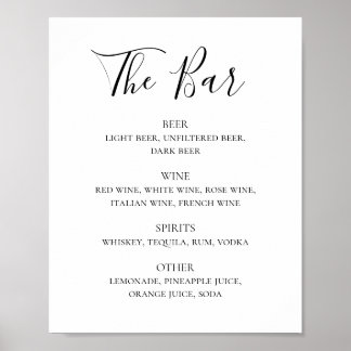 Poster Menu du bar à boissons de mariage noir et blanc