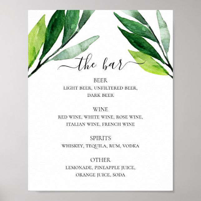 Poster Menu du bar de boissons alcoolisées pour mariage a (Devant)