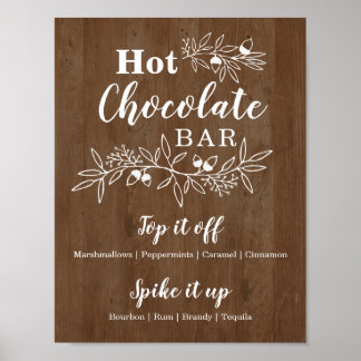 Poster Menu du Bar de Chocolat Chaud en Bois pour Mariage
