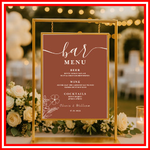 Poster Menu du bar de mariage aux fleurs sauvages orange
