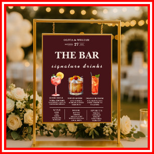 Poster Menu du bar de mariage avec boissons signatures él