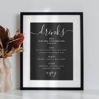 Menu du bar de mariage noir | Boissons à écriture 