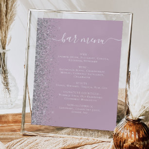 Poster Menu du bar de mariage poussiéreux lilas paillette
