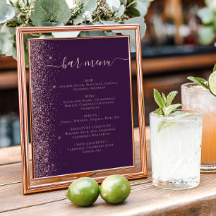 Poster Menu du bar de mariage Rose pourpre Or Paillettes