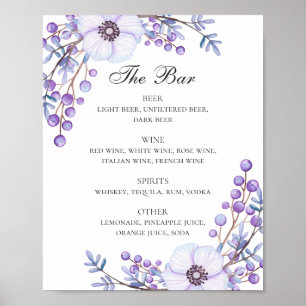 Poster Menu du bar des boissons à fleurs pourpre d'aquare