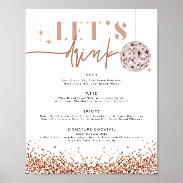 Poster Menu du bar disco REGINA Rose Gold  (Devant)