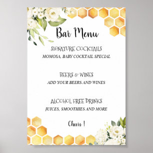 Poster Menu du bar du Baby shower Mommy to Bee