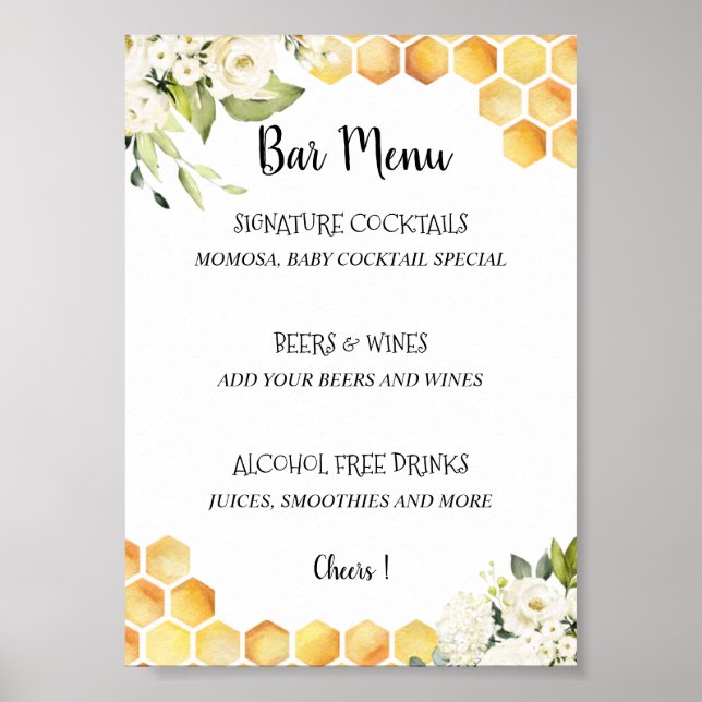 Poster Menu du bar du Baby shower Mommy to Bee (Devant)