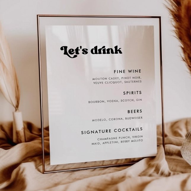 Poster Menu du bar du mariage noir et blanc rétro élégant (Créateur téléchargé)