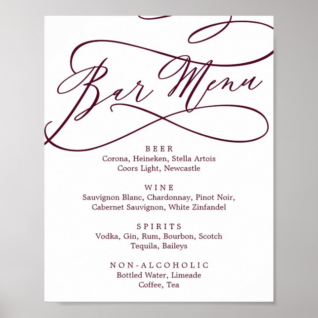 Poster Menu du bar en calligraphie de texte bourguignon r (Devant)
