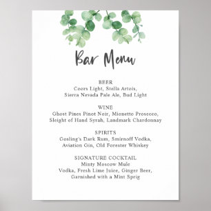 Poster Menu du bar Eucalyptus Mariage Botanique Verdure
