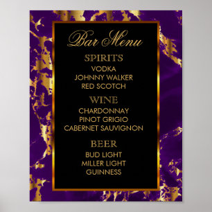 Poster Menu du Bar - Marbre Violet et Or et Noir