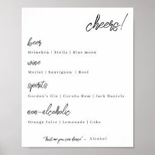 Poster menu du bar mariage - élégance simple
