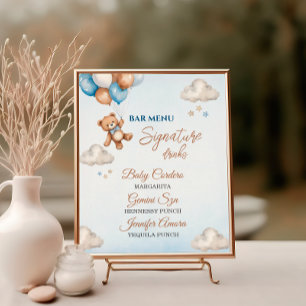 Poster Menu du bar pour Baby Shower avec un ballon en for