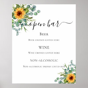 Poster Menu du bar verdoyant Sunflower eucalyptus