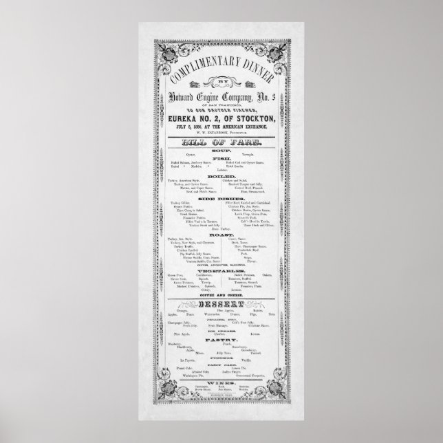Poster MENU DU DÎNER pour LES POMPIERS 1856 (Devant)