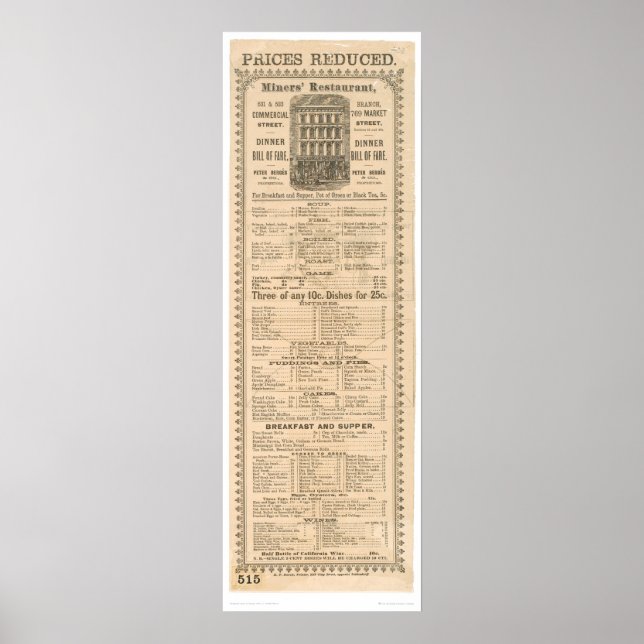 Poster Menu du restaurant des mineurs (1083A) (Devant)