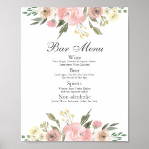 Poster Menu élégant à la barre de Mariage rose pâle