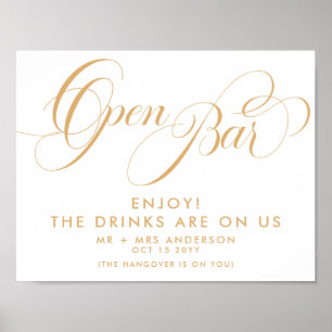 Poster Menu élégant de mariage avec boissons gratuites au