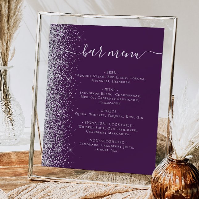Poster Menu mariage Barre Parties scintillant d'argent vi (Créateur téléchargé)