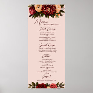 Poster Menu Mariage Blush & Burgundy Chrysanthemum