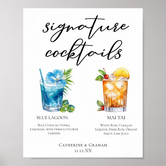 Poster Menu Mariage Cocktails Signature Tropical (Devant)