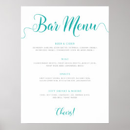 Poster Menu Mariage de la barre Turquoise Liste des boiss