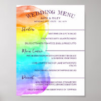 Menu Mariage Rainbow Watercolor Splash LGBTQ