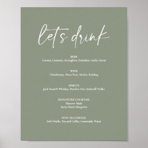 Poster Menu minimaliste de boissons de mariage bohème ver