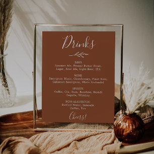 Poster Menu minimaliste des boissons de mariage en terre