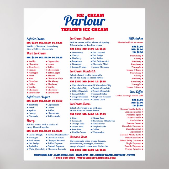 Poster Menu moderne de la crèmerie (Devant)