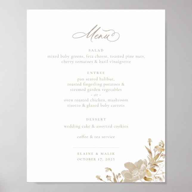 Poster Menu opulent de mariage dans le jardin doré (Devant)