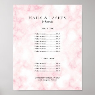 Poster Menu Prix Marbre Or Simple Rose