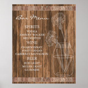 Poster Menu Rustic Country Barre en bois