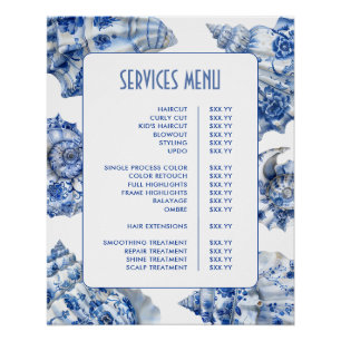 Poster Menu Services Blue Seashells