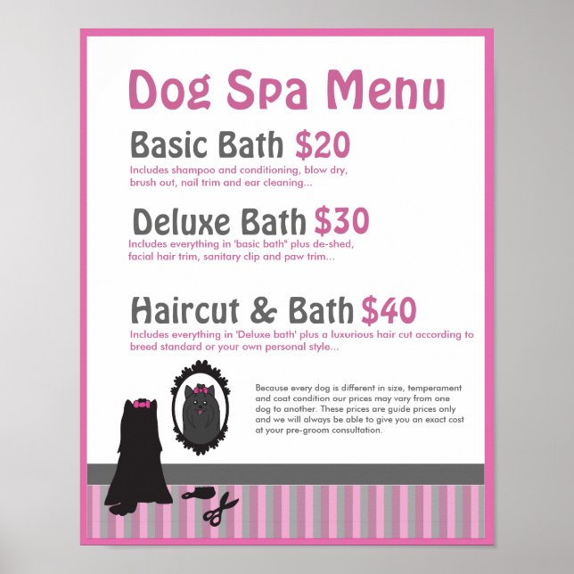 Poster Menu Spa de dressage de chien - Personnalisable (Devant)