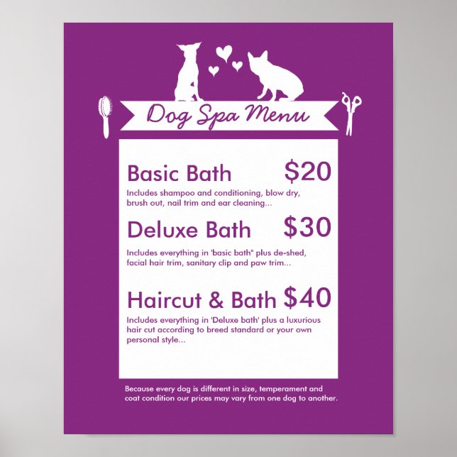 Poster Menu Spa de dressage de chien - Personnalisable (Devant)