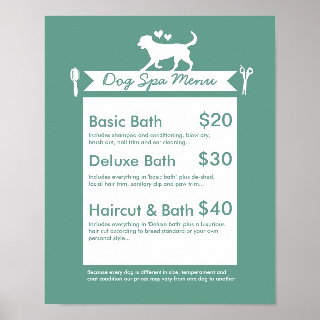 Poster Menu Spa de dressage de chien - Personnalisable (Devant)