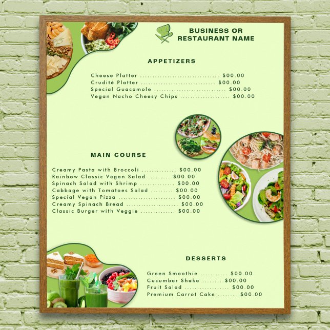 Poster Menu Végétalien Sain et Moderne de Qualité Profess (Available for INSTANT DIGITAL DOWNLOAD also.)