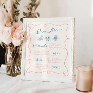 Poster Menu Whimsical Hand Drake Pink & Blue Bar