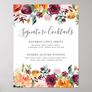 Poster Menus de cocktails signature pour mariage automnal