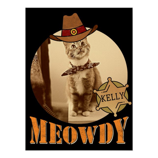 Poster Meowdy Texan Cat Cowboy Sheriff Personnalisé (Devant)