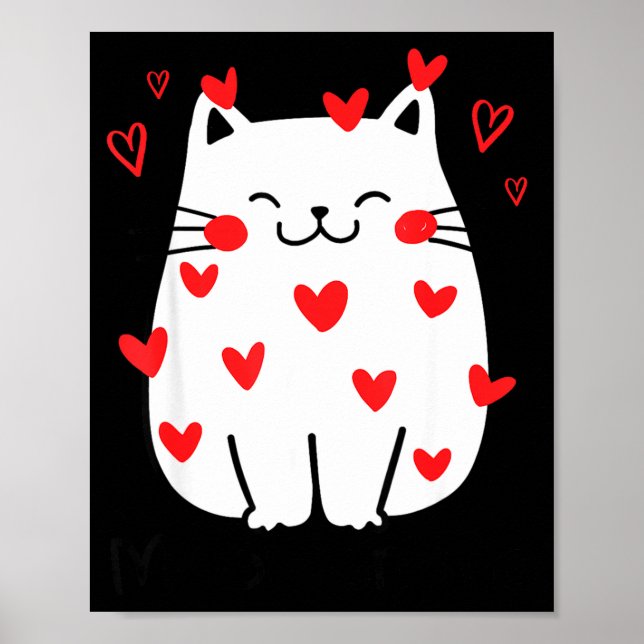 Poster Meowentine Cute Cat Valentines Day Heart Meow Kitt (Devant)